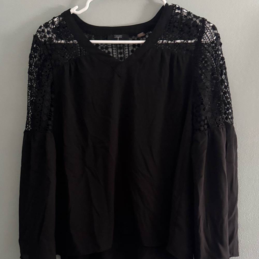 Tahari Black Lace Detail Blouse